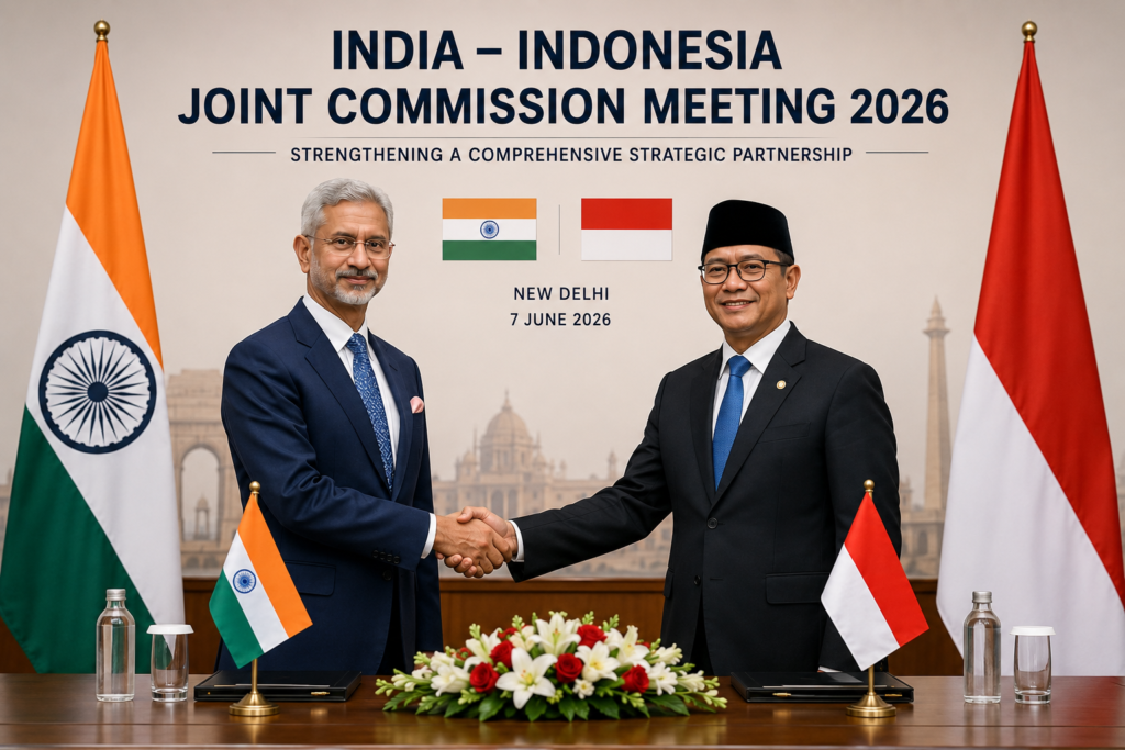  India-Indonesia Joint Commission Meeting 2026 focused on strategic partnership, economic cooperation, Defence collaboration, and regional stability in the Indo-Pacific region.